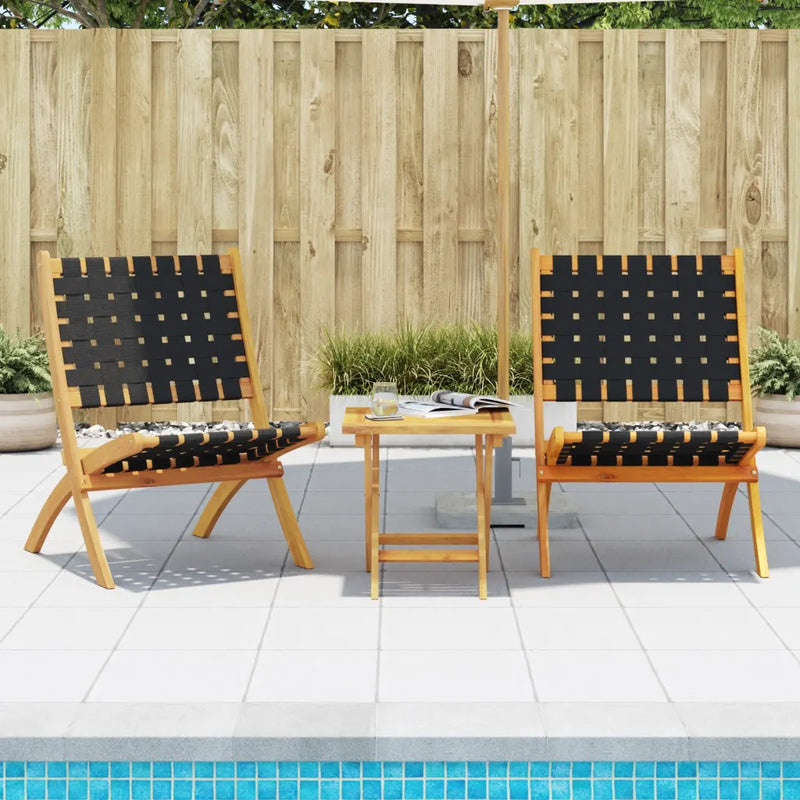 Folding Chairs 2 pcs Black Solid Wood Acacia and Fabric
