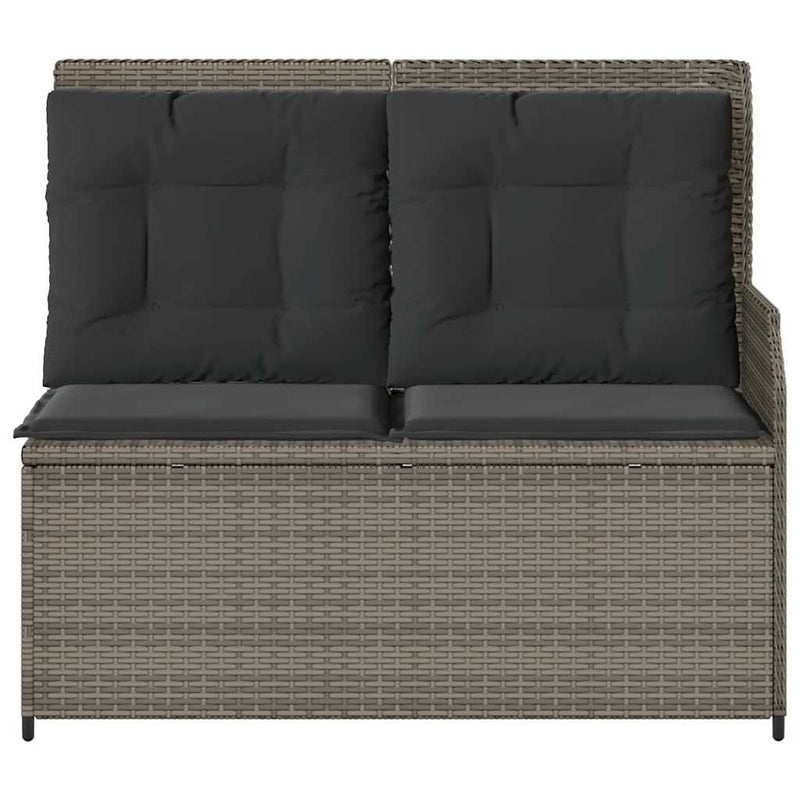 vidaXL Reclining Garden Bench with Cushions Grey Poly Rattan