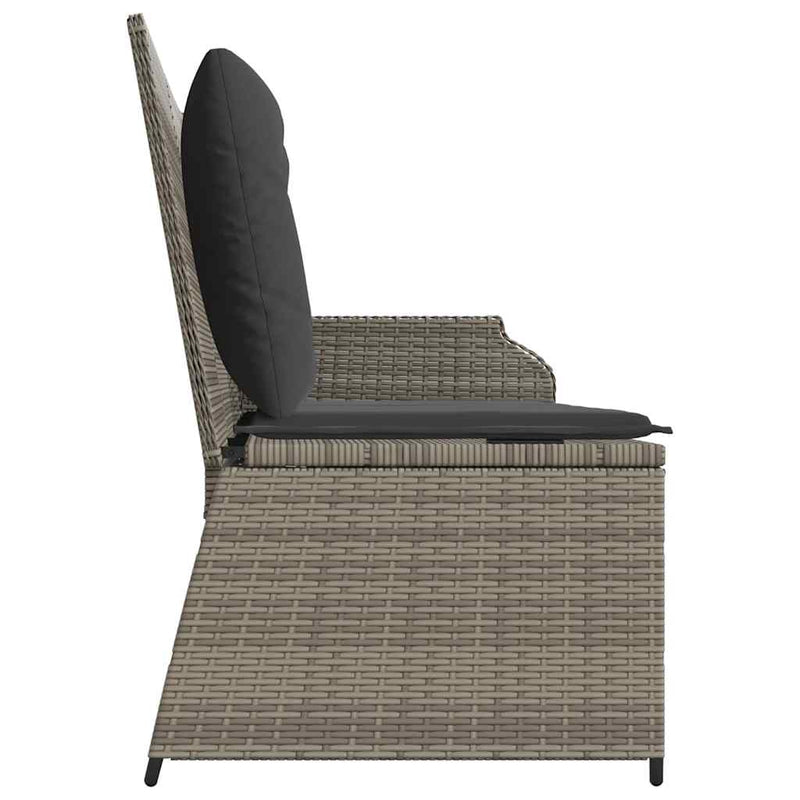 vidaXL Reclining Garden Bench with Cushions Grey Poly Rattan
