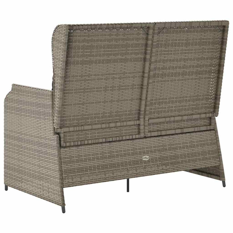 vidaXL Reclining Garden Bench with Cushions Grey Poly Rattan