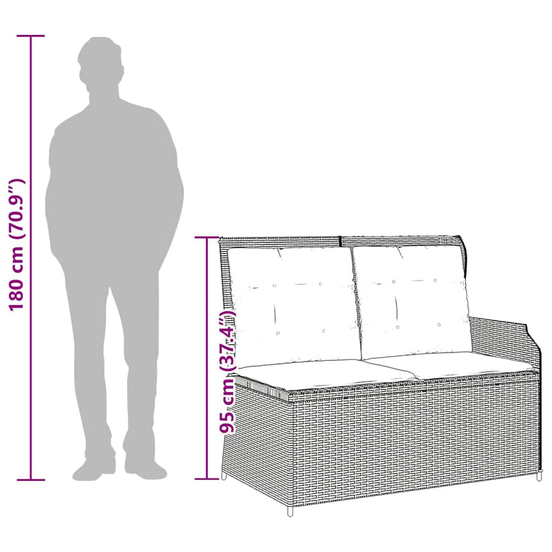 vidaXL Reclining Garden Bench with Cushions Grey Poly Rattan