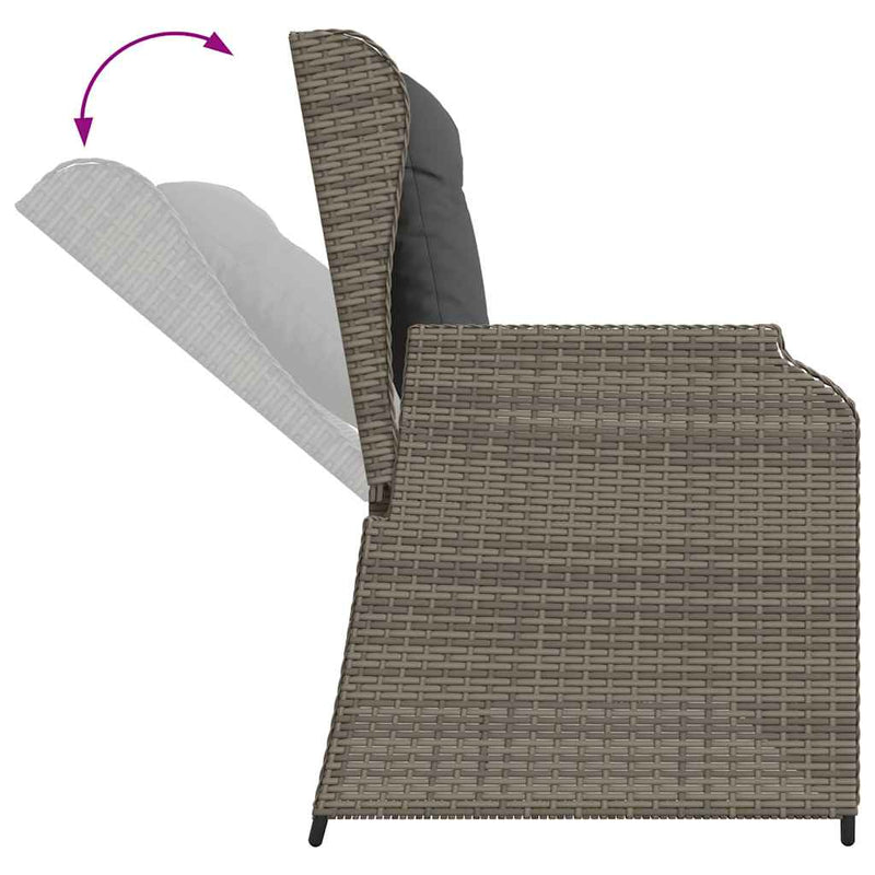 vidaXL Reclining Garden Bench with Cushions Grey Poly Rattan