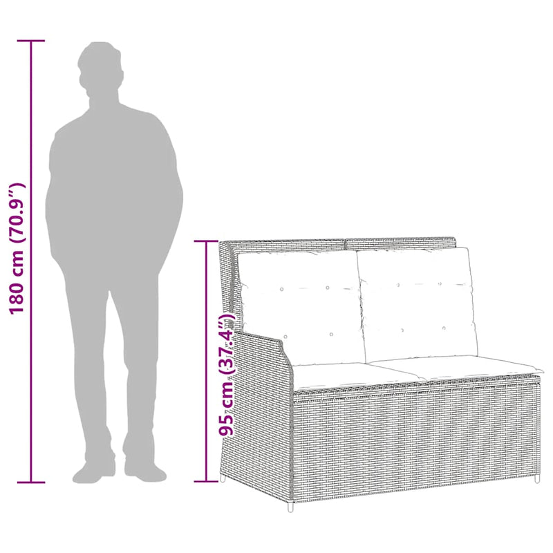 vidaXL Reclining Garden Bench with Cushions Grey Poly Rattan