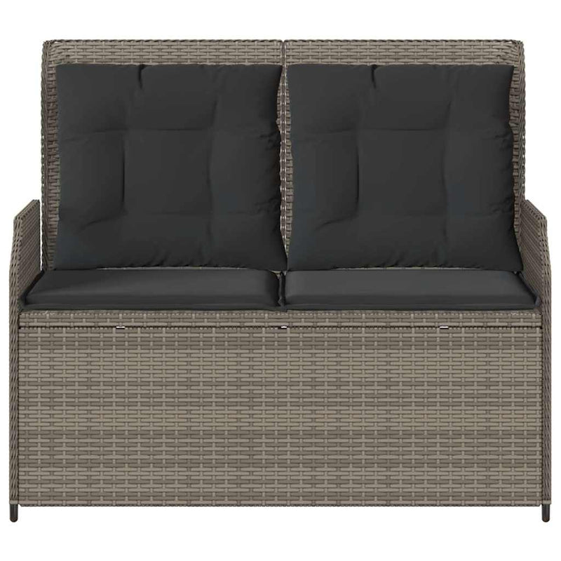 vidaXL Reclining Garden Bench with Cushions Grey Poly Rattan
