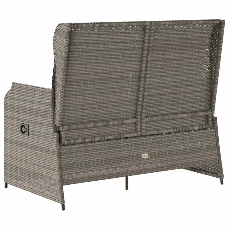 vidaXL Reclining Garden Bench with Cushions Grey Poly Rattan