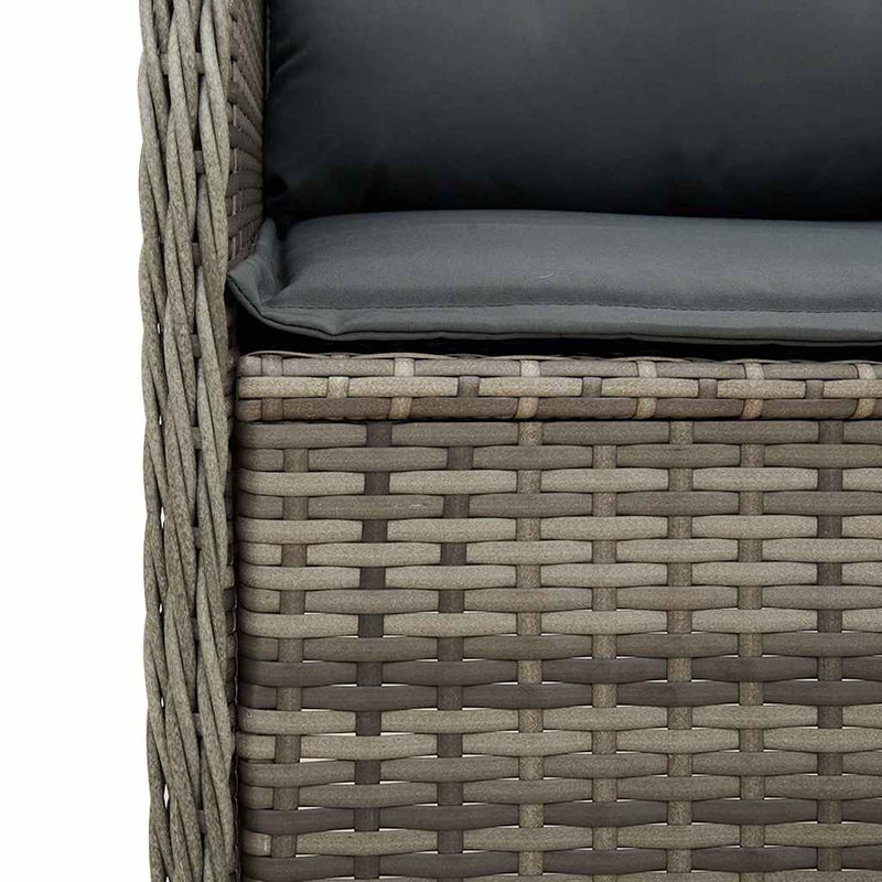 vidaXL Reclining Garden Bench with Cushions Grey Poly Rattan