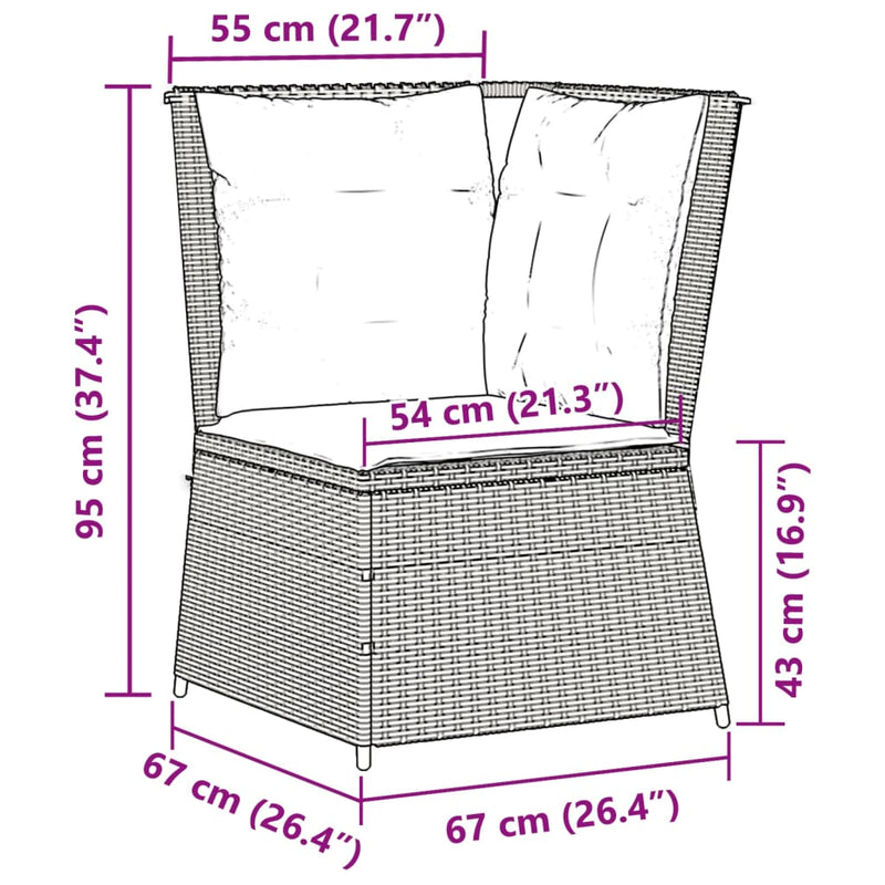 vidaXL Garden Sofa Corner with Cushions Grey Poly Rattan