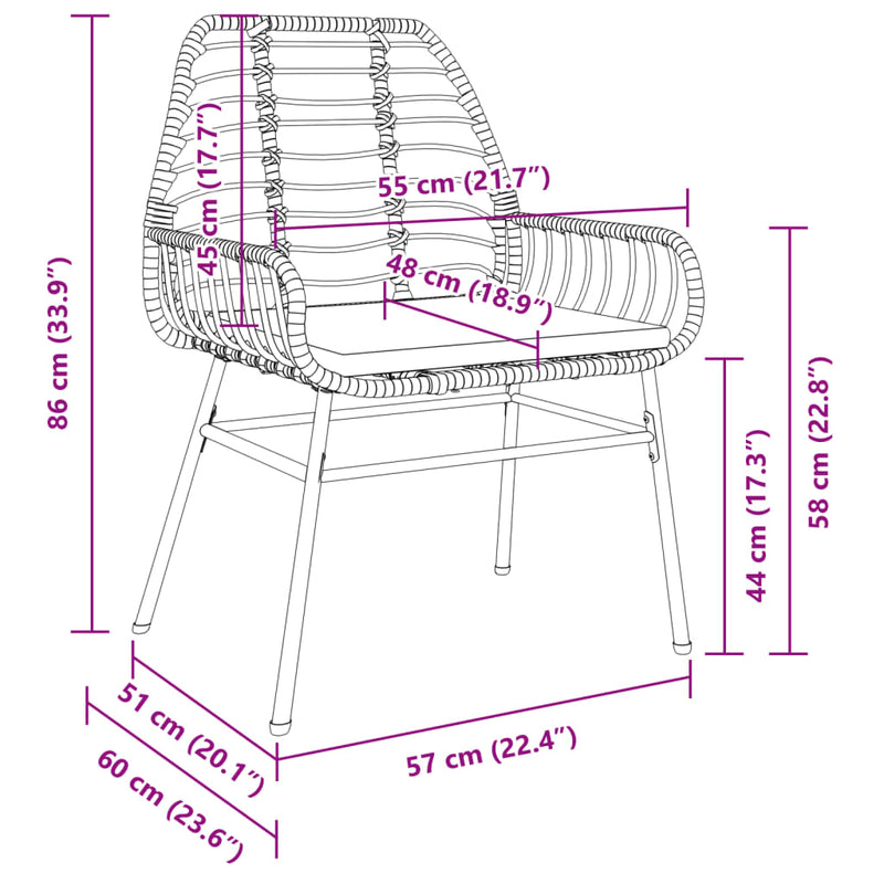 vidaXL Garden Chairs 2 pcs with Cushions Black Poly Rattan
