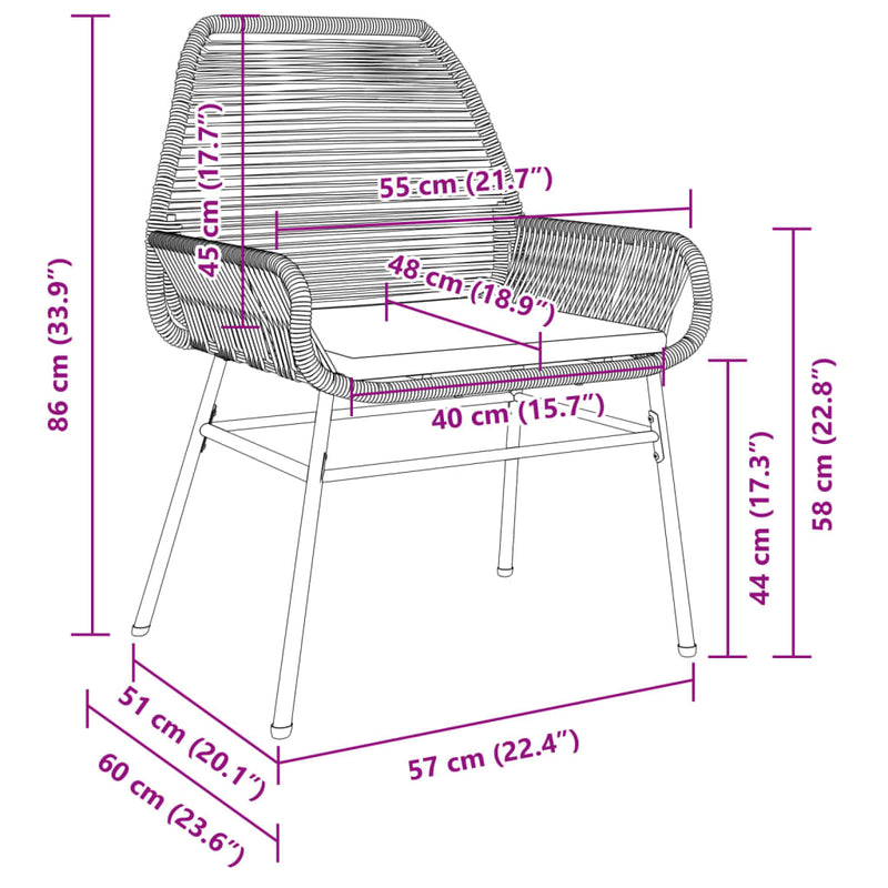 vidaXL Garden Chairs 2 pcs with Cushions Black Poly Rattan