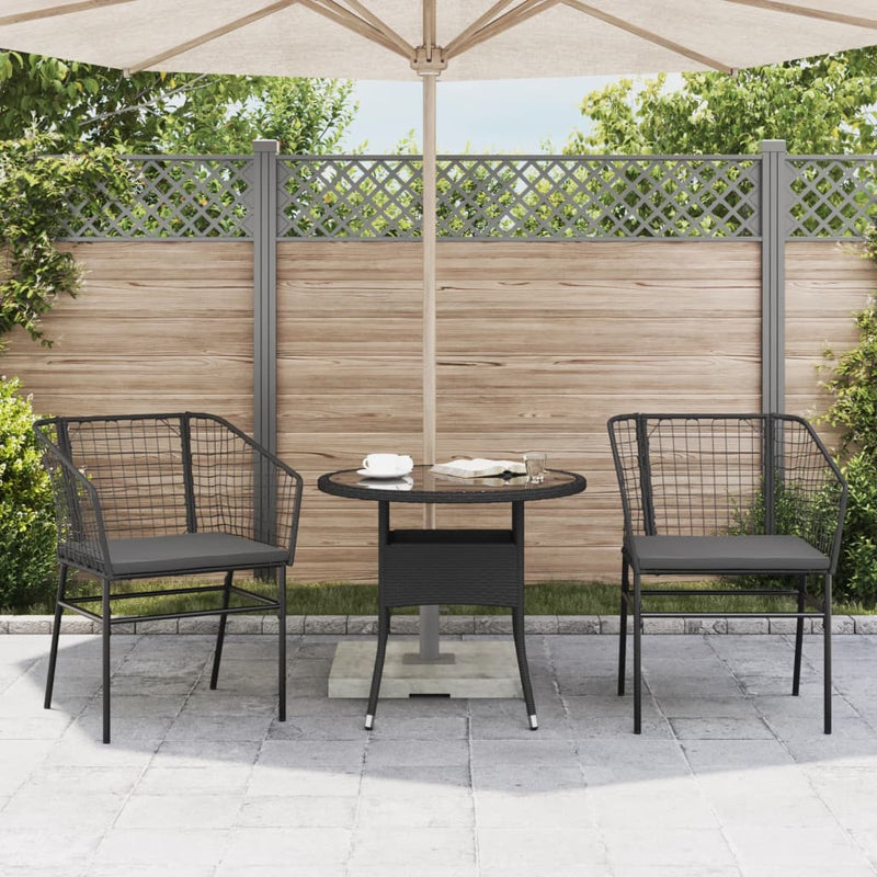 vidaXL Garden Chairs 2 pcs with Cushions Black Poly Rattan
