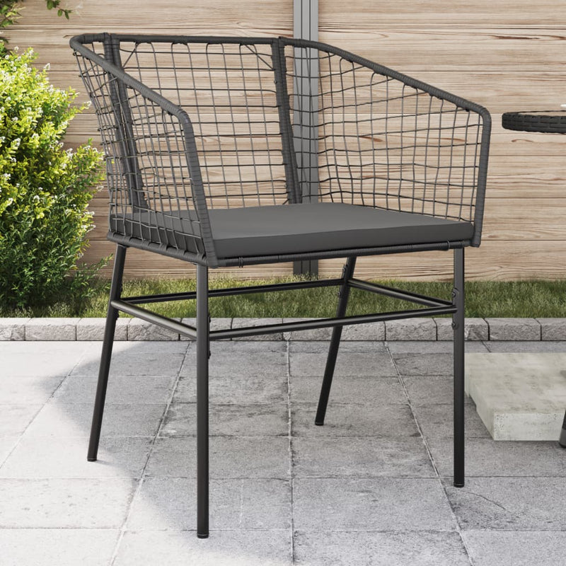vidaXL Garden Chairs 2 pcs with Cushions Black Poly Rattan