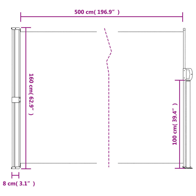 Retractable Side Awning Black 160x500 cm