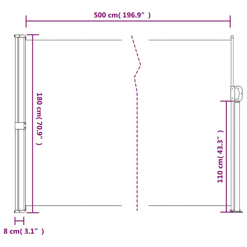 vidaXL Retractable Side Awning Black 180x500 cm