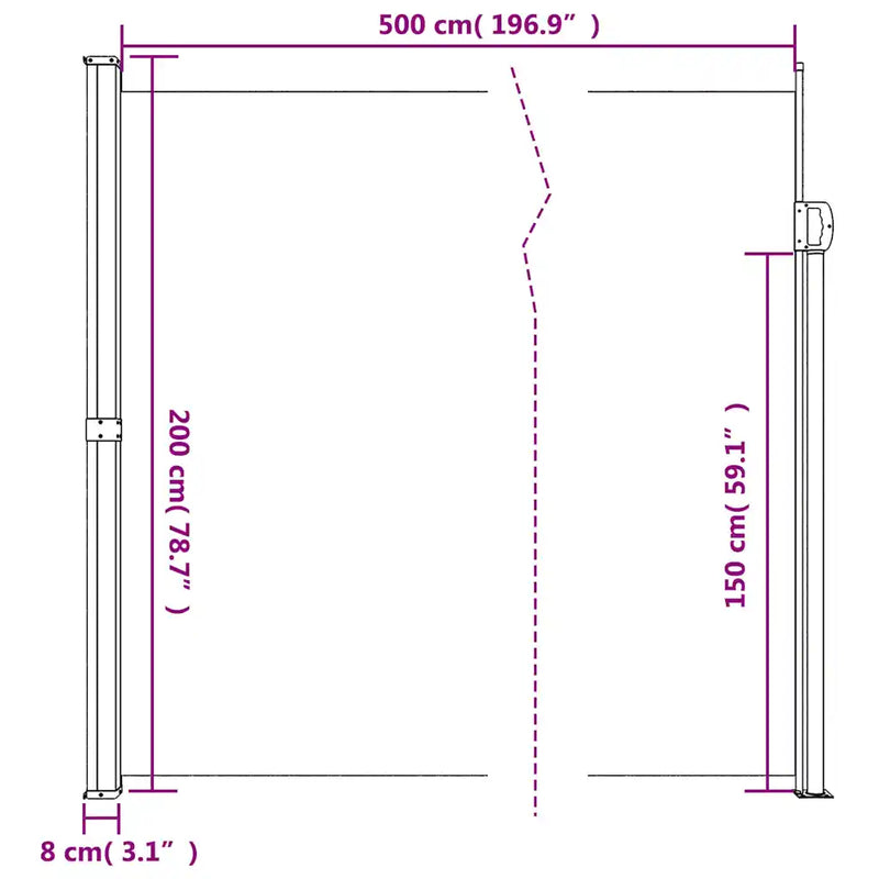 Retractable Side Awning Black 200x500 cm