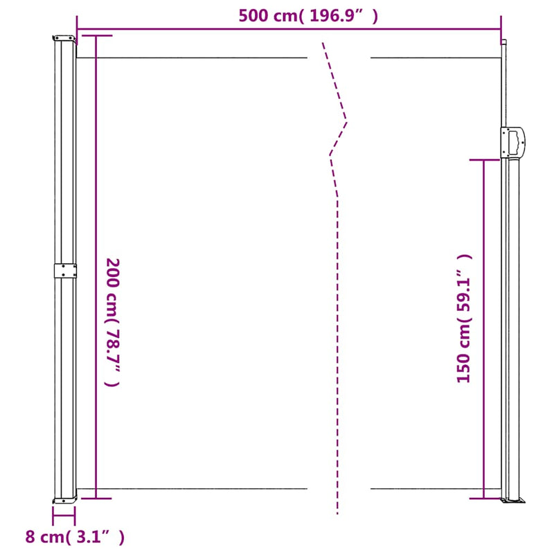 vidaXL Retractable Side Awning Anthracite 200x500 cm