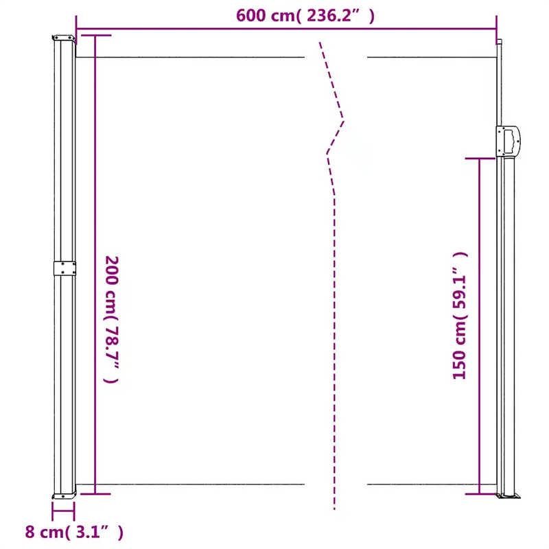 Retractable Side Awning Cream 200x600 cm