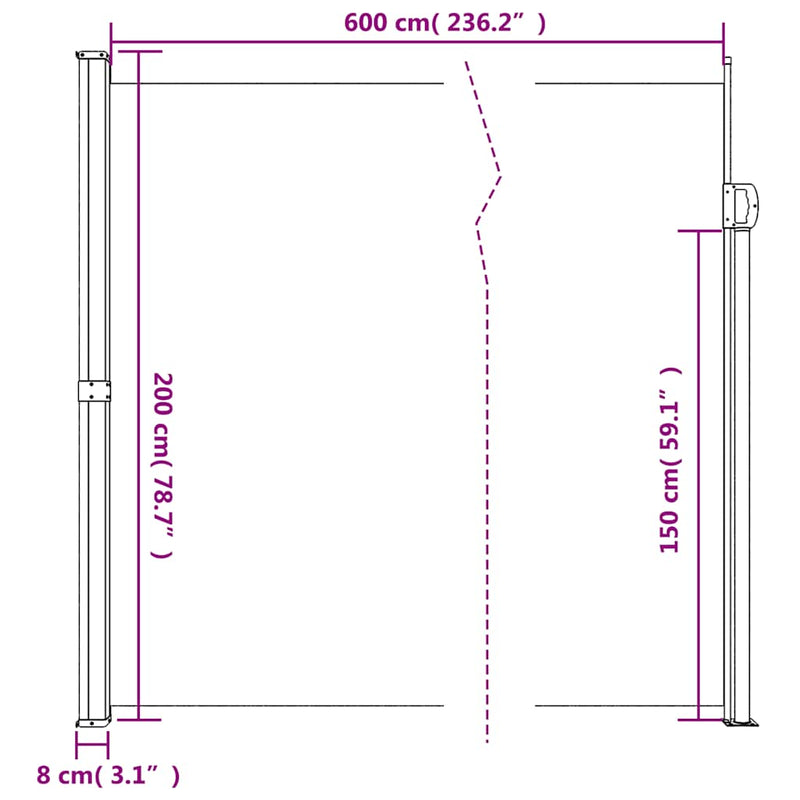 vidaXL Retractable Side Awning Anthracite 200x600 cm