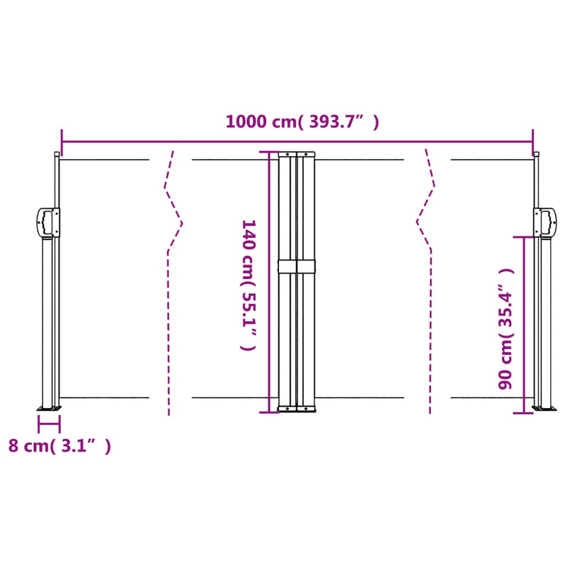 vidaXL Retractable Side Awning Black 140x1000 cm