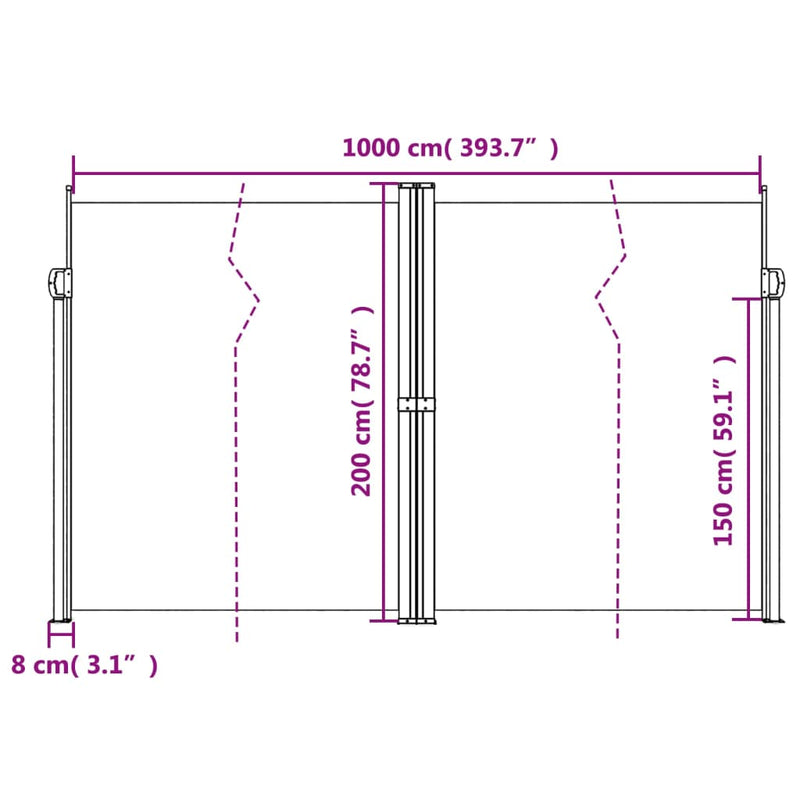 vidaXL Retractable Side Awning Black 200x1000 cm