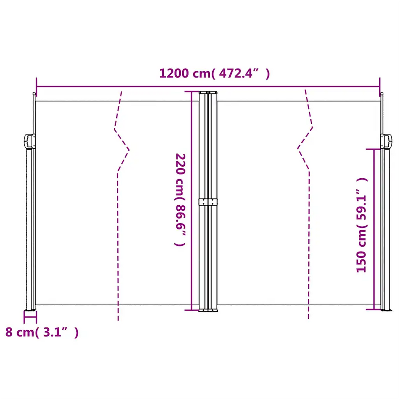 Retractable Side Awning Black 220x1200 cm