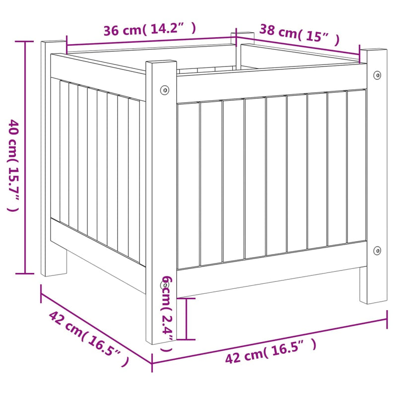 vidaXL Garden Planter with Liner 42x42x40 cm Solid Wood Acacia