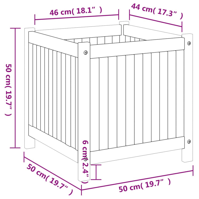 vidaXL Garden Planter with Liner 50x50x50 cm Solid Wood Acacia
