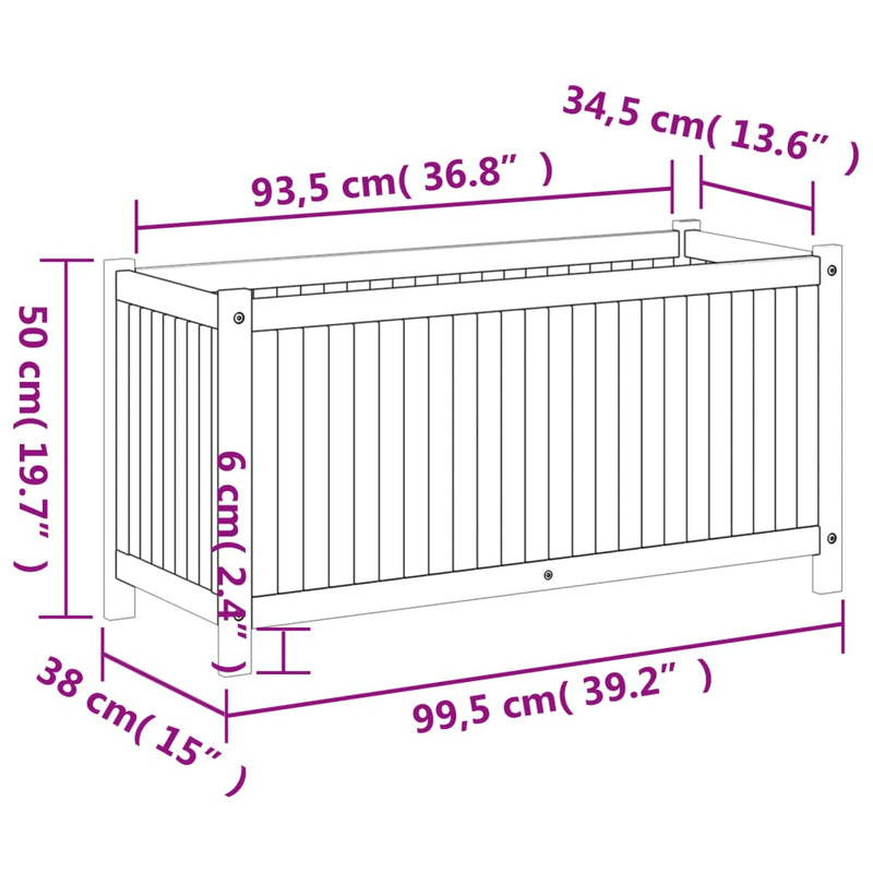 vidaXL Garden Planter with Liner 99.5x38x50 cm Solid Wood Acacia
