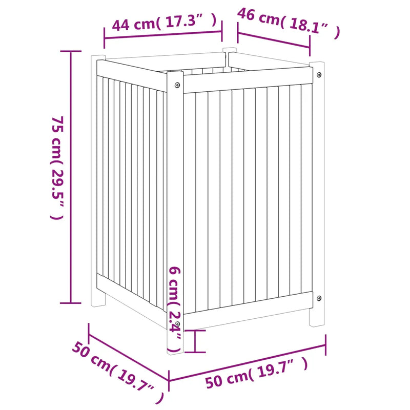 Garden Planter with Liner 50x50x75 cm Solid Wood Acacia