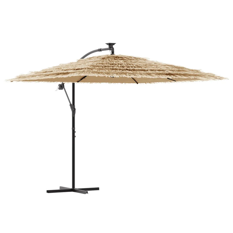 Garden Parasol with LEDs and Steel Pole Brown 269x269x235 cm