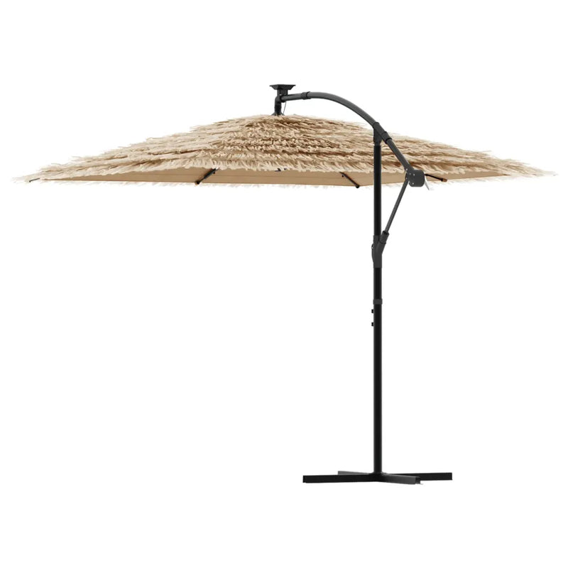 Garden Parasol with LEDs and Steel Pole Brown 269x269x235 cm