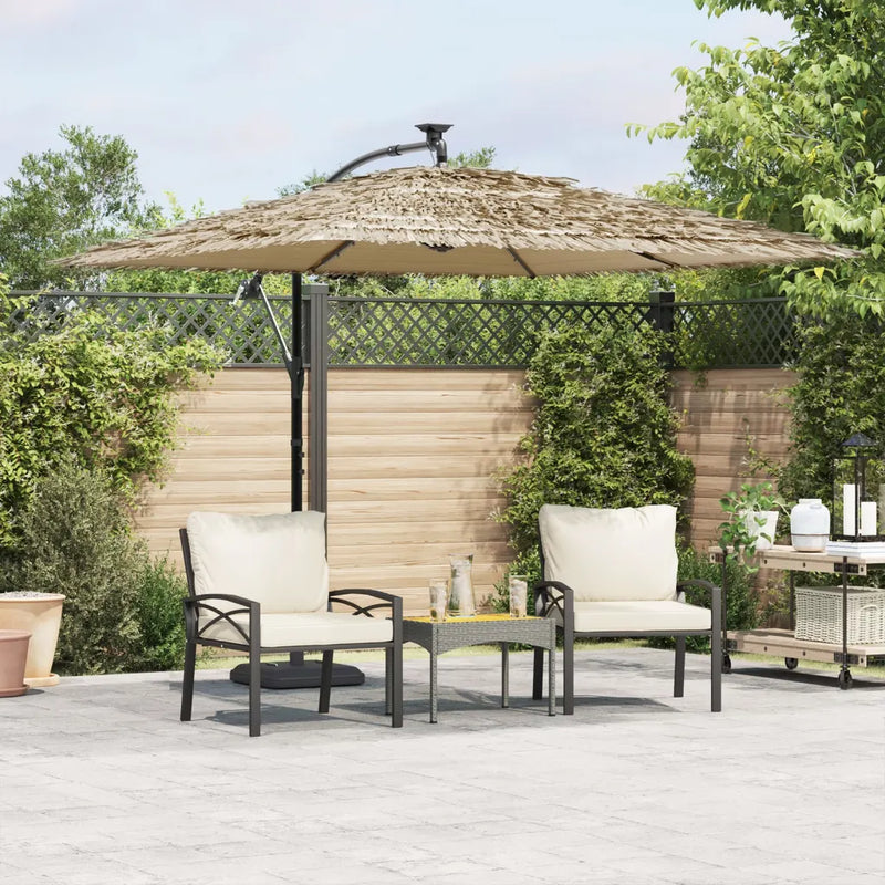 Garden Parasol with LEDs and Steel Pole Brown 269x269x235 cm