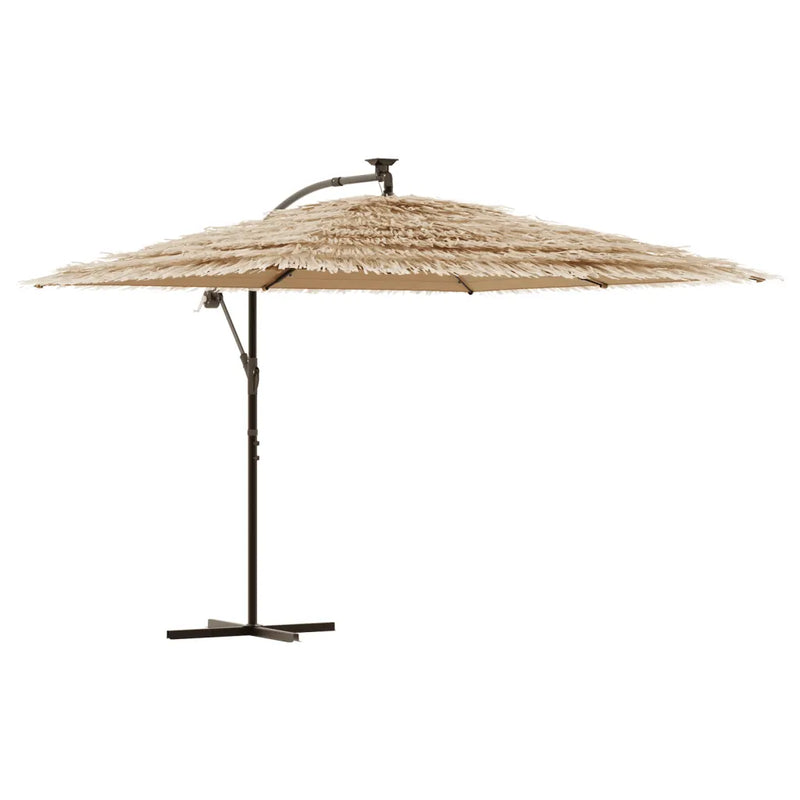 Garden Parasol with LEDs and Steel Pole Brown 290x290x238 cm