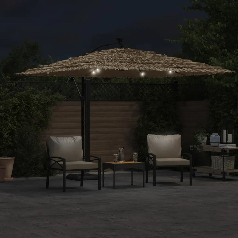Garden Parasol with LEDs and Steel Pole Brown 290x290x238 cm