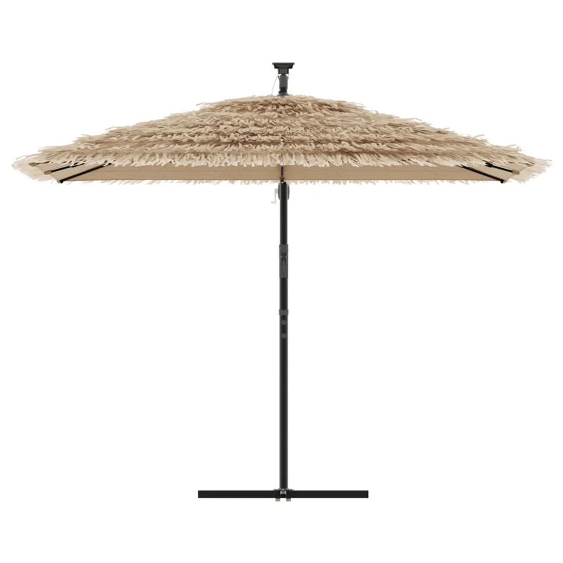Garden Parasol with LEDs and Steel Pole Brown 290x290x238 cm