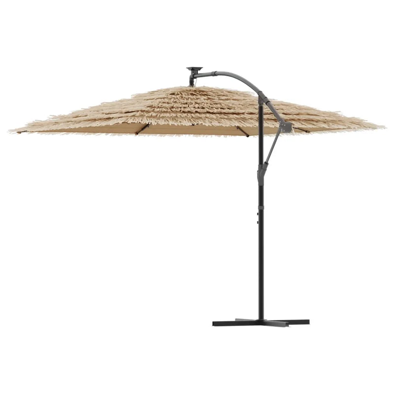 Garden Parasol with LEDs and Steel Pole Brown 290x290x238 cm
