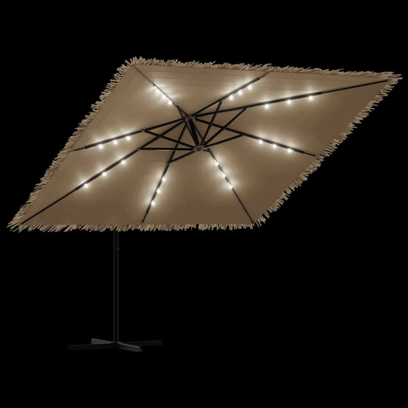 Garden Parasol with LEDs and Steel Pole Brown 290x290x238 cm