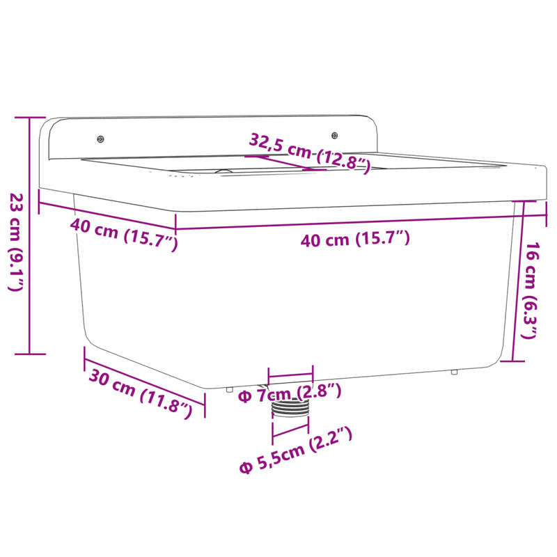 Sink Washbasin for Wall Mounting White 40x40x24 cm Resin