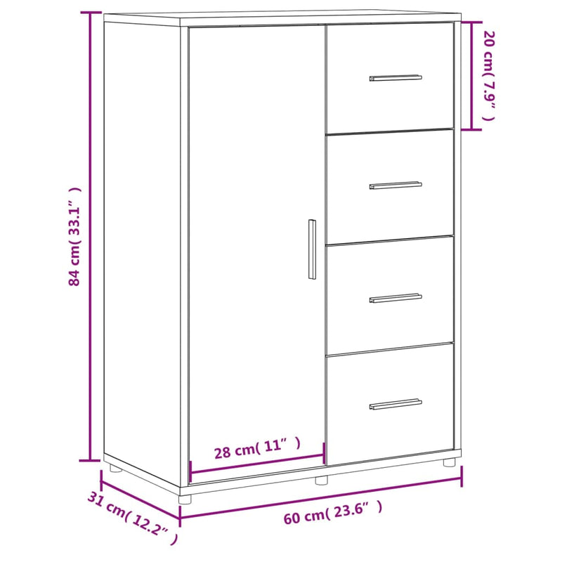 vidaXL Sideboard White 60x31x84 cm Engineered Wood