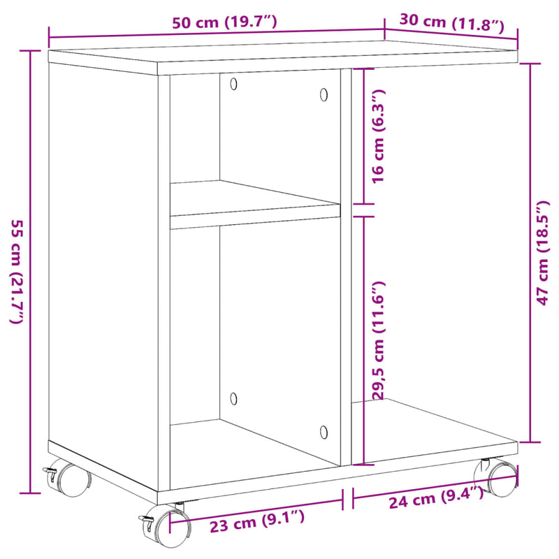 vidaXL Side Table with Wheels White 50x30x55 cm Engineered Wood