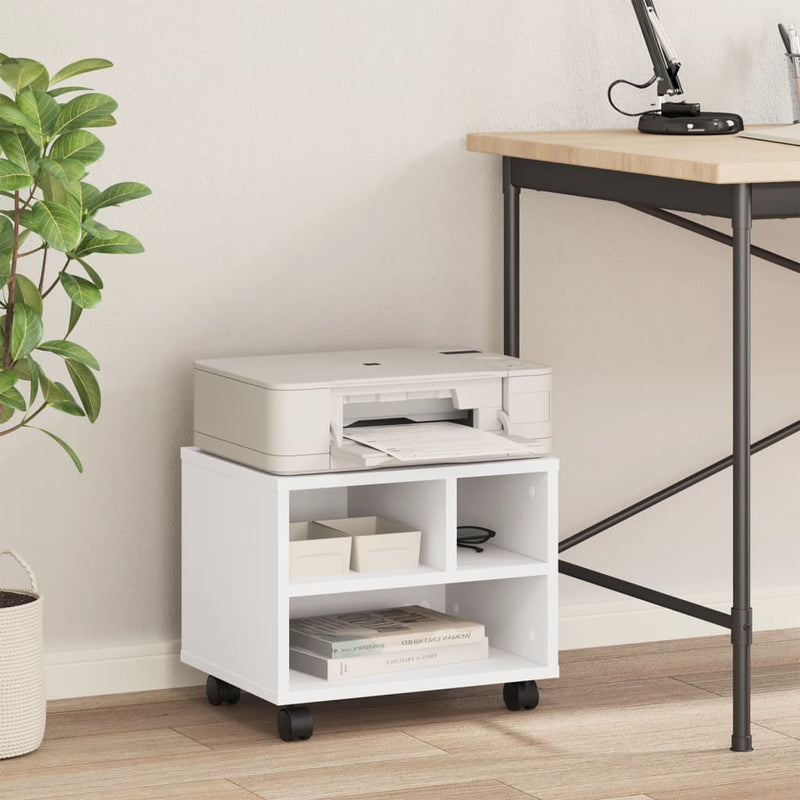 vidaXL Printer Stand with Wheels White 41x32x34.5 cm