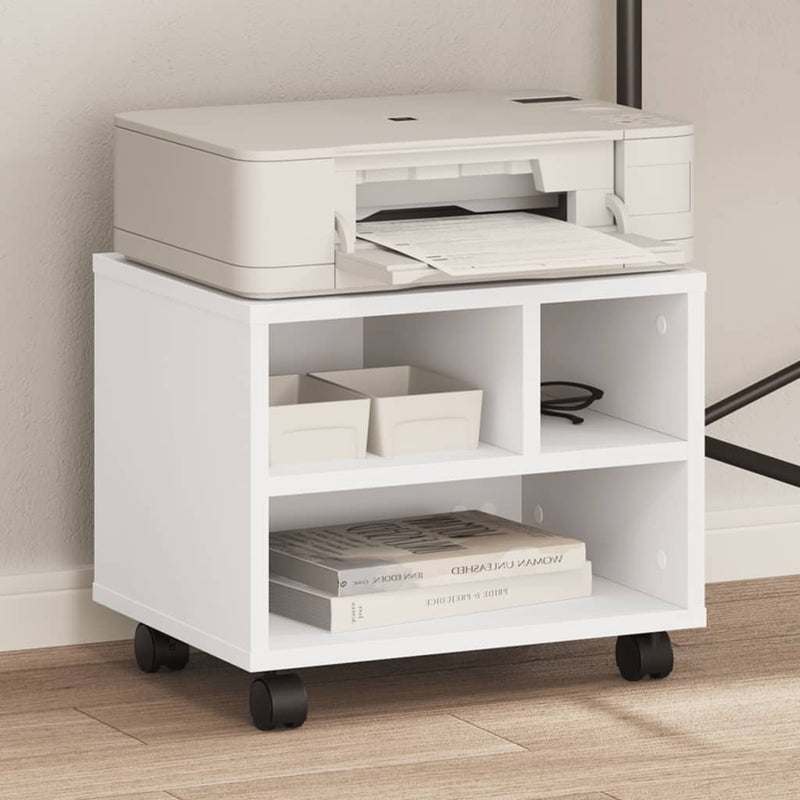 vidaXL Printer Stand with Wheels White 41x32x34.5 cm