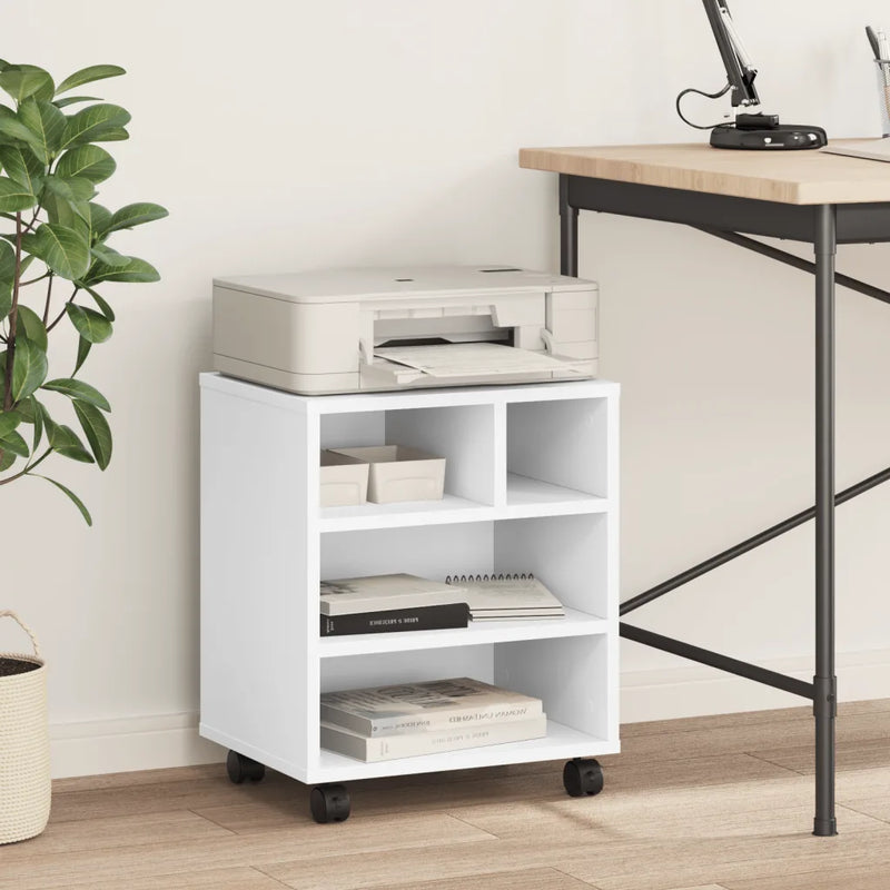 Printer Stand with Wheels White 41x32x48 cm