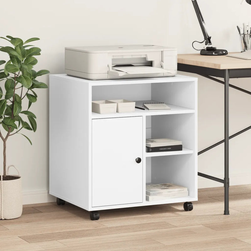 Printer Stand with Wheels White 60x50x67 cm