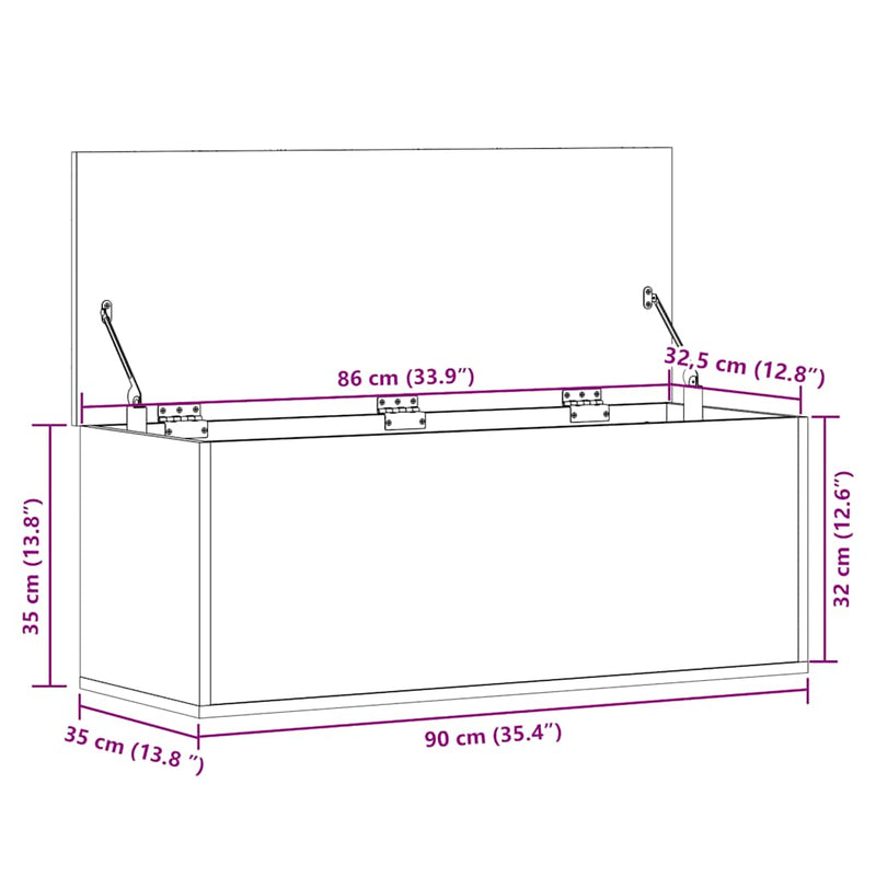 vidaXL Storage Box White 90x35x35 cm Engineered Wood