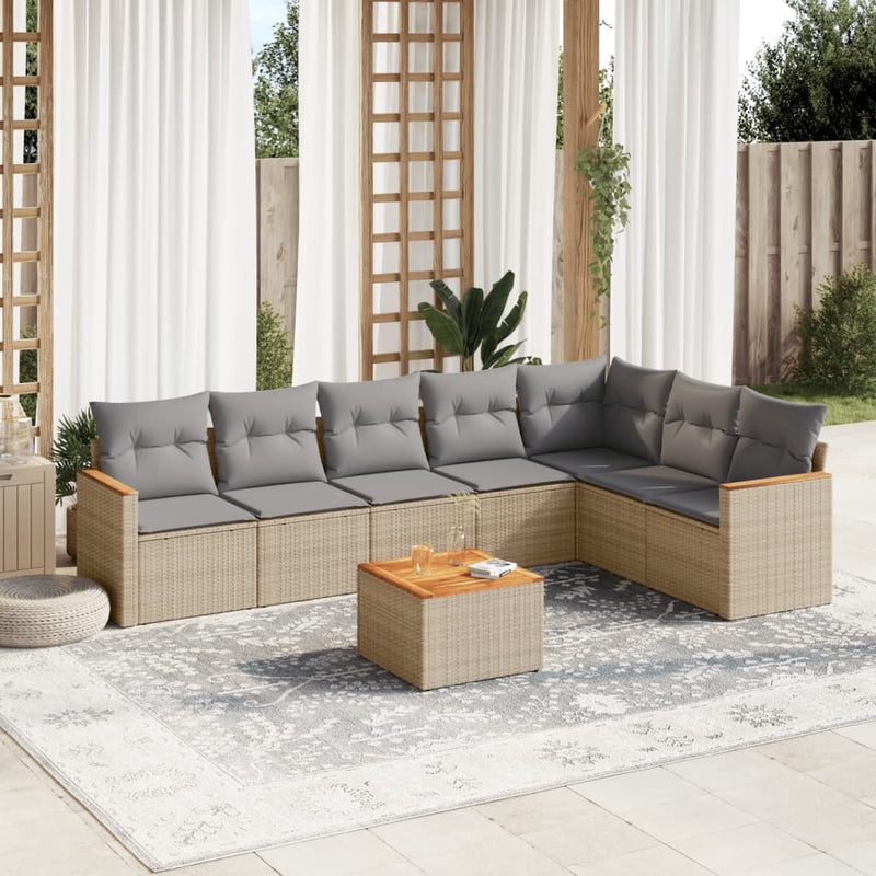 8 Piece Garden Sofa Set with Cushions Mix Beige Poly Rattan