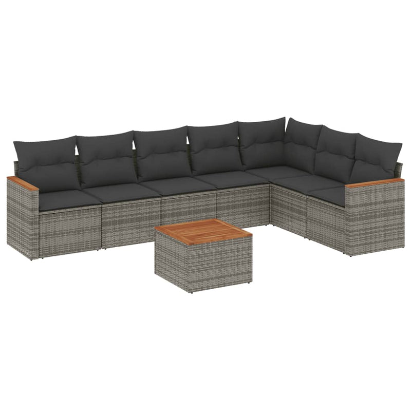vidaXL 8 Piece Garden Sofa Set with Cushions Grey Poly Rattan