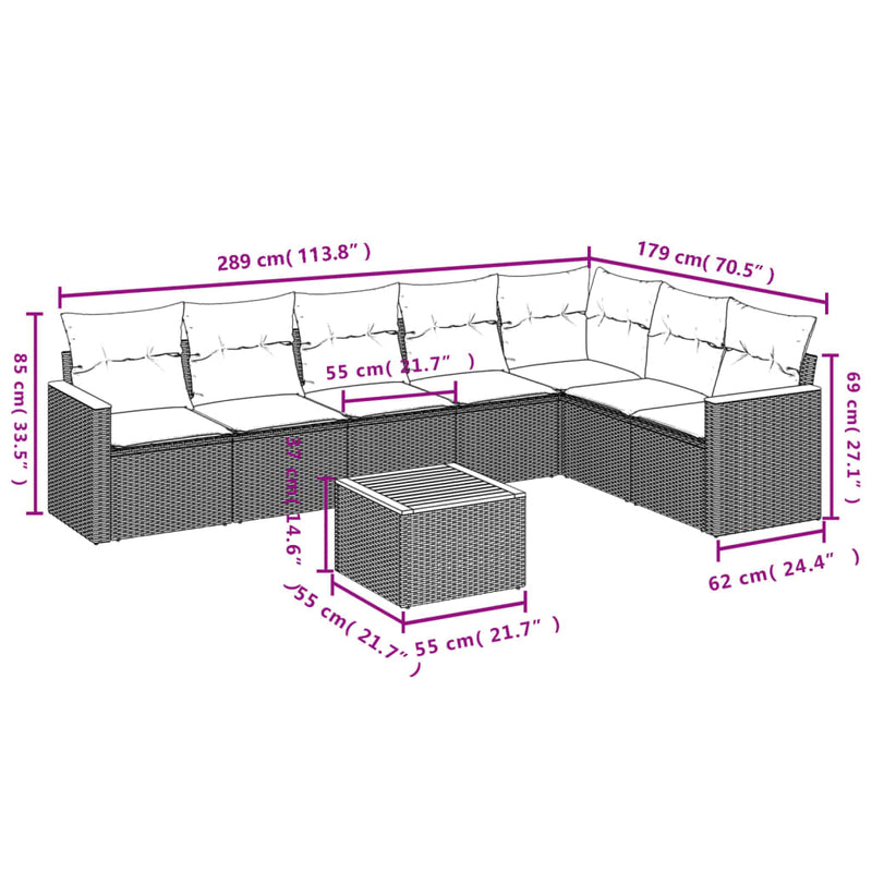 vidaXL 8 Piece Garden Sofa Set with Cushions Grey Poly Rattan