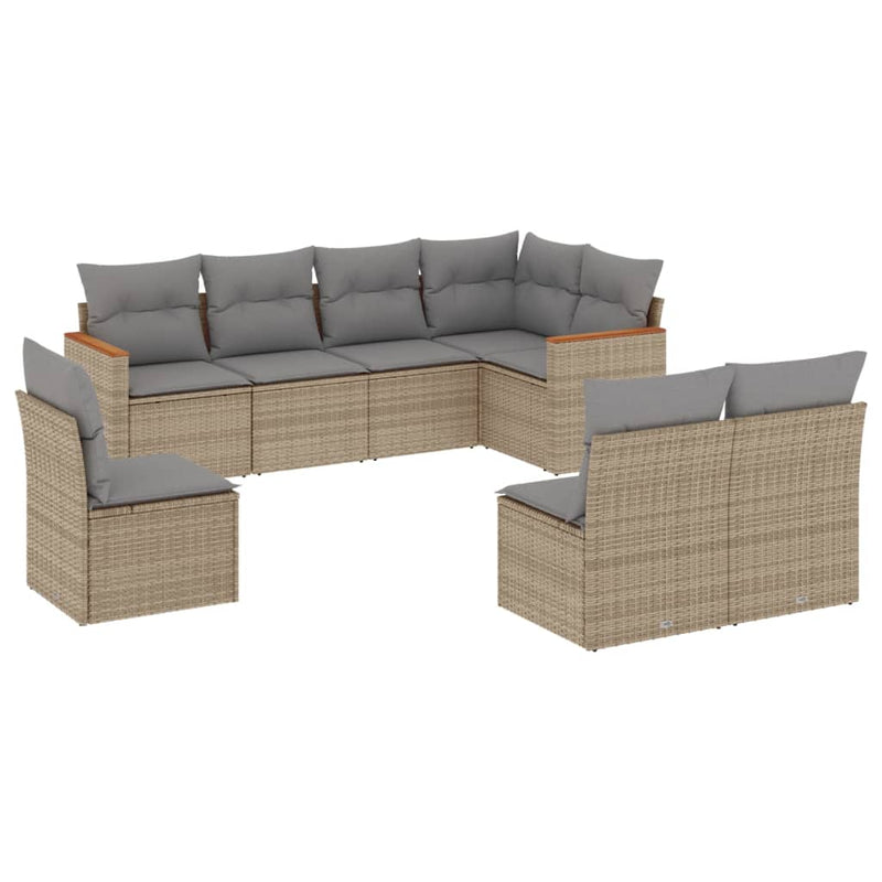 vidaXL 8 Piece Garden Sofa Set with Cushions Mix Beige Poly Rattan