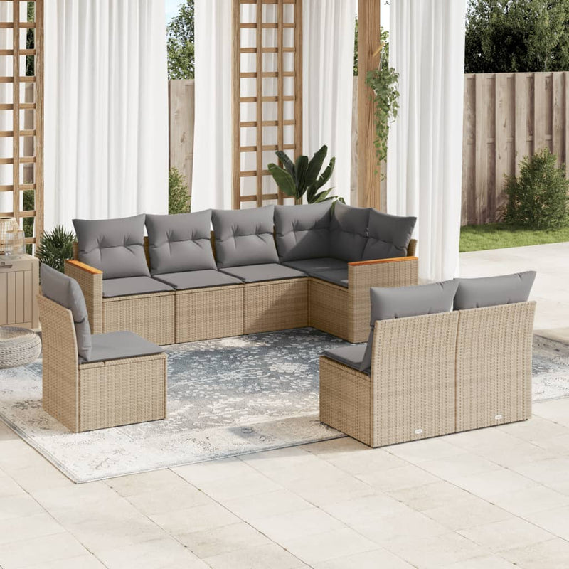 vidaXL 8 Piece Garden Sofa Set with Cushions Mix Beige Poly Rattan