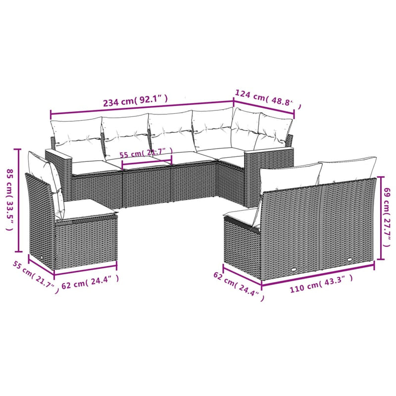 vidaXL 8 Piece Garden Sofa Set with Cushions Grey Poly Rattan
